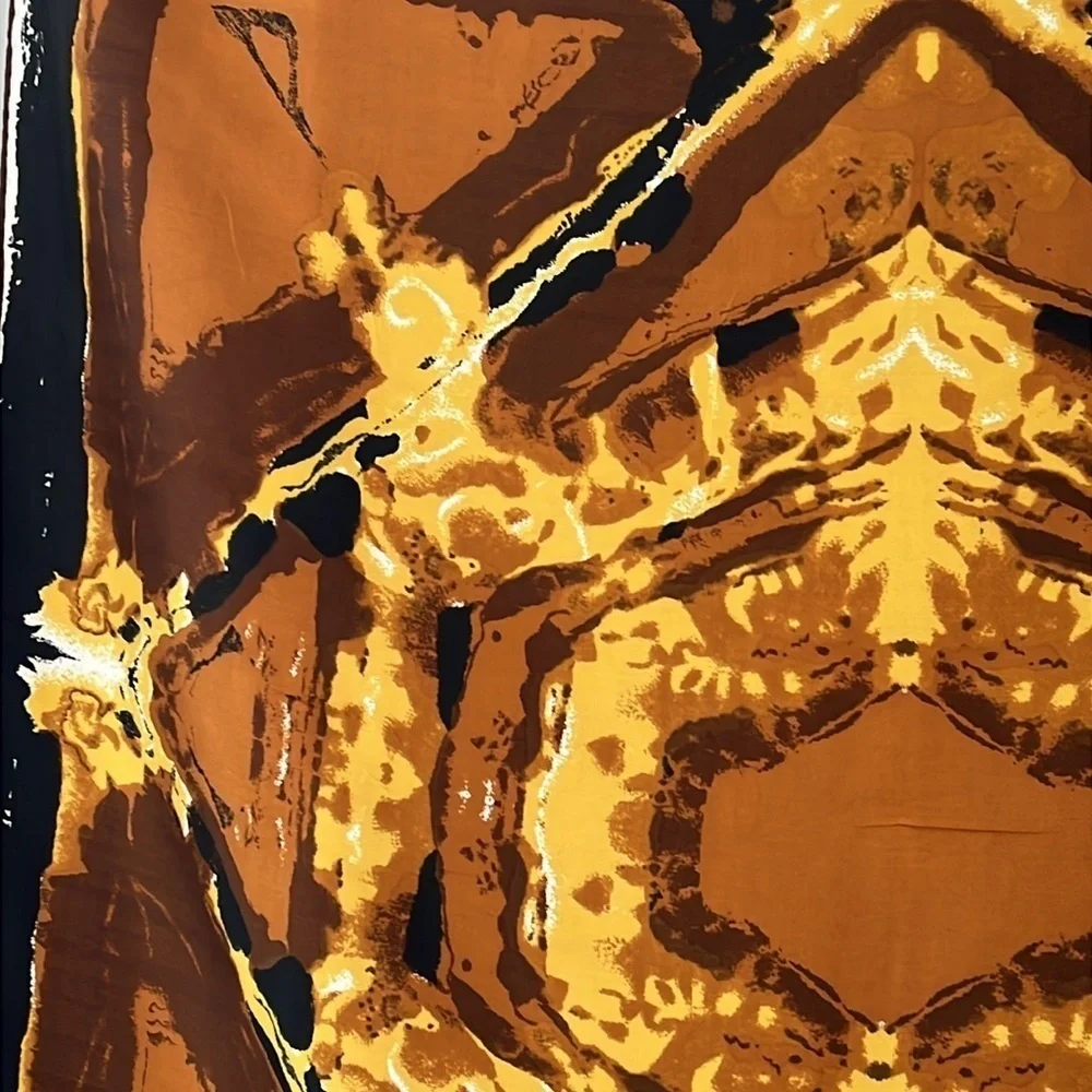 Vintage Vera Neumann Silk Blend Scarf Abstract Kaleidoscope Brown Gold Square